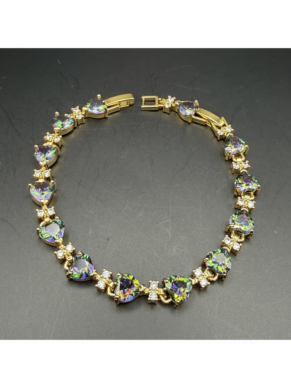 candy+clover elite mystic topaz heart shaped crystal 14k gold plated bracelet